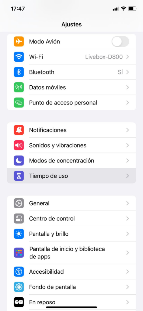 Configuración en teléfono iPhone